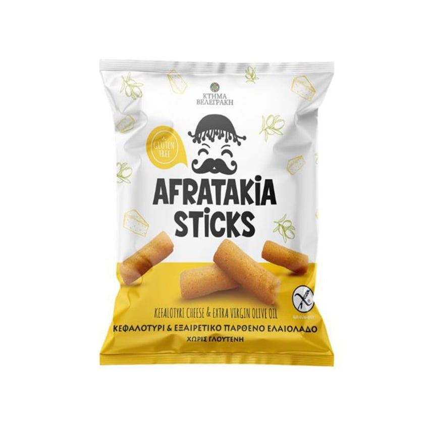 Κτήμα Βελεγράκη Afratakia Sticks Κριτσινάκια με Κεφαλοτύρι Χωρίς Γλουτένη 80g