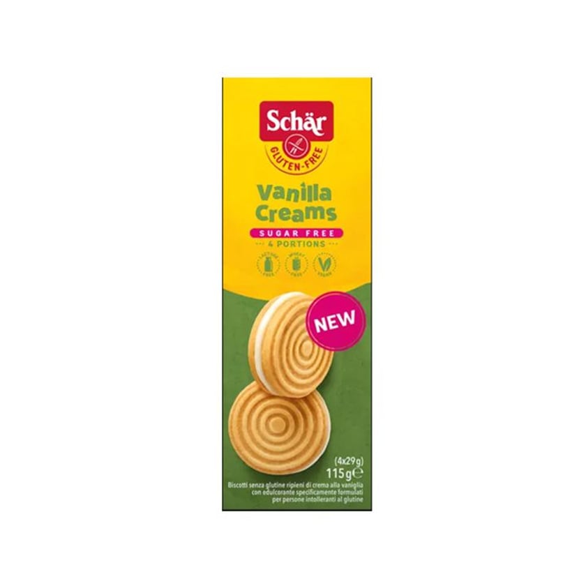 Schar Vanilla Creams Μπισκότα με Γέμιση Βανίλιας Χωρίς Γλουτένη Χωρίς Ζάχαρη 115g