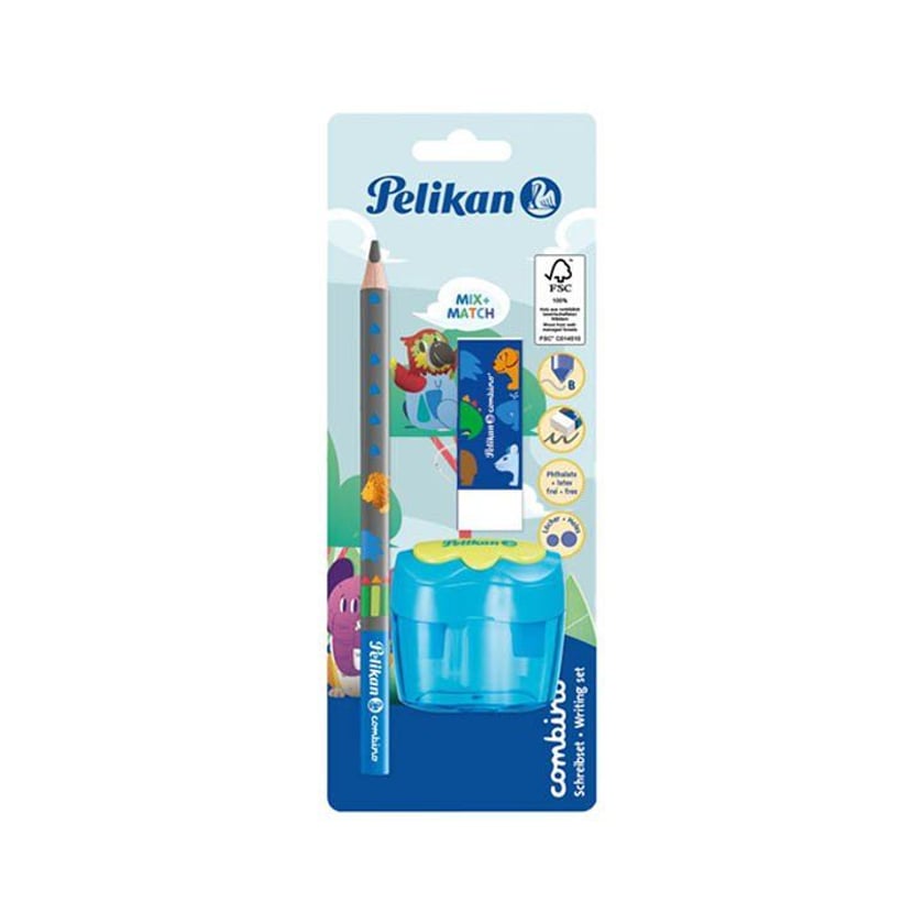 Pelikan Set Combino Μολύβι, Γόμα & Ξύστρα σε Διάφορα Χρώματα 3τεμ
