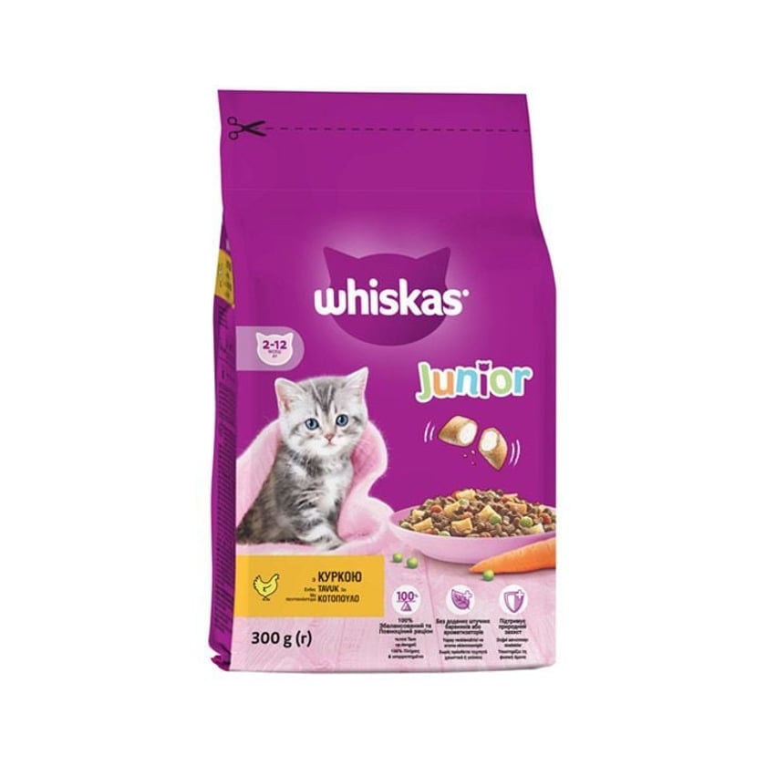 Whiskas Ξηρά Τροφή Γάτας Κροκέτες Γεμιστές με Κοτόπουλο Junior 2-12 μηνών 300g