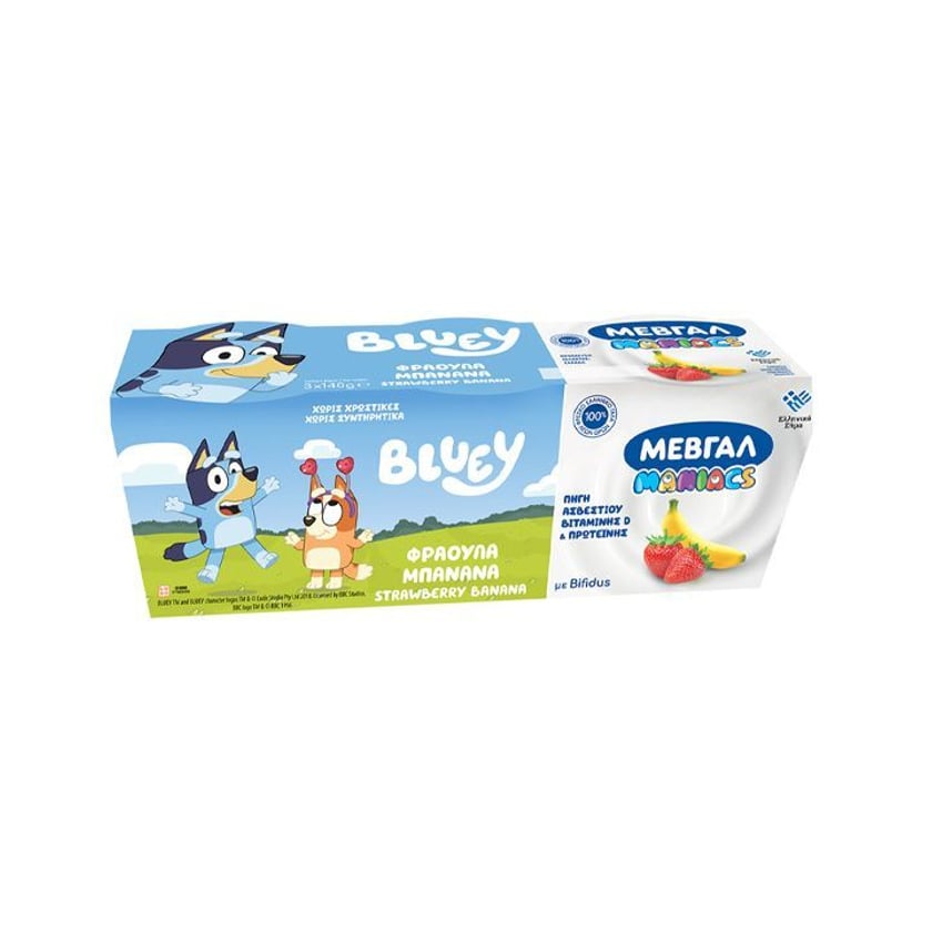 Μεβγάλ Maniacs Bluey Παιδικό Επιδόρπιο Γιαουρτιού Φράουλα & Μπανάνα 3x140g
