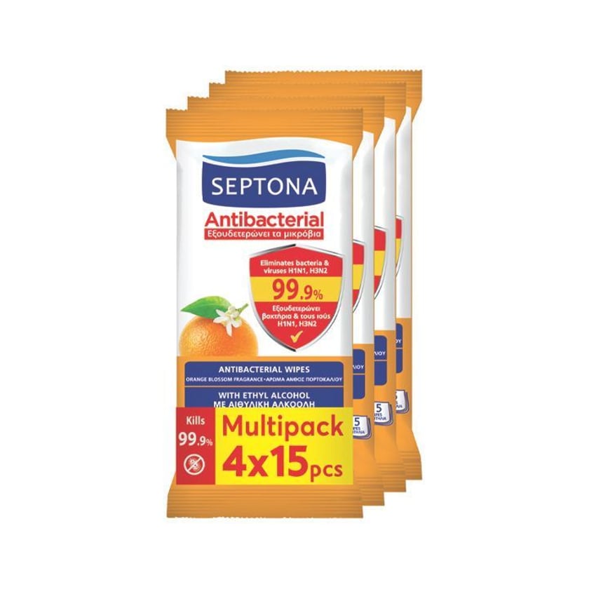 Septona Αντιβακτηριδιακά Μαντηλάκια με Άρωμα Άνθος Πορτοκαλιού 4x15τεμ