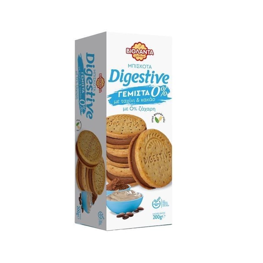 Βιολάντα Μπισκότα Digestive Γεμιστά με Κρέμα Ταχίνι & Κακάο 0% Ζάχαρη 220g