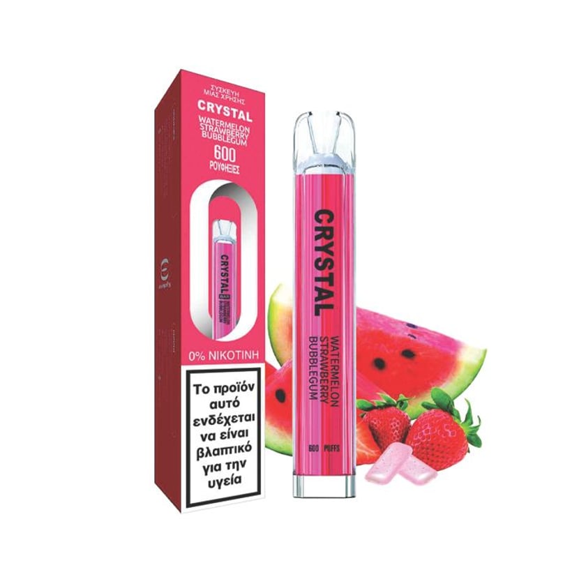 Crystal Bar Ηλεκτρονικό Τσιγάρο μιας Χρήσης Watermelon Strawberry Bubblegum 0mg 2ml 600 Puffs