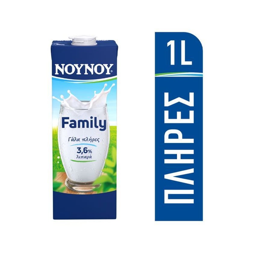 Νουνού Family Αγελαδινό Γάλα Υψηλής Θερμικής Επεξεργασίας Πλήρες 1l