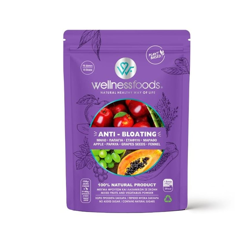 Wellness Foods Anti Bloating Μείγμα με Μήλο, Παπάγια, Σταφύλι & Μάραθο σε Σκόνη 150g