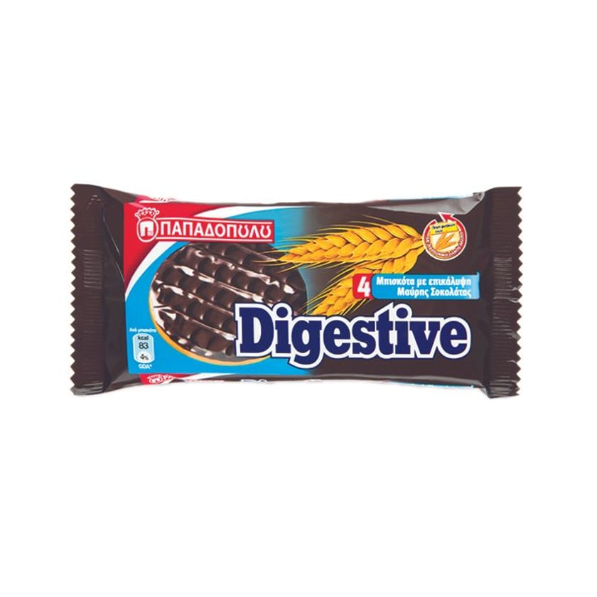 Παπαδοπούλου Digestive Μπισκότα με Επικάλυψη Μαύρης Σοκολάτας 67g
