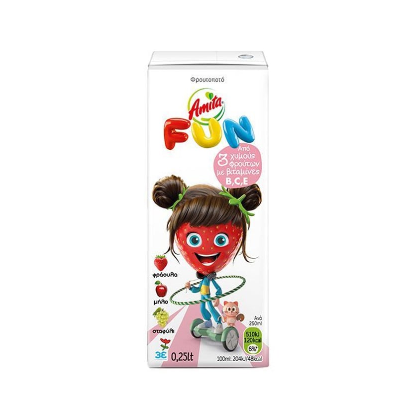Amita Fun! Φράουλα, Μήλο & Σταφύλι 250ml