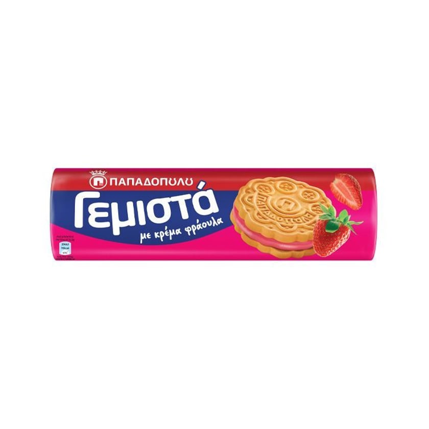 Παπαδοπούλου Μπισκότα Γεμιστά με Κρέμα Φράουλα 200g