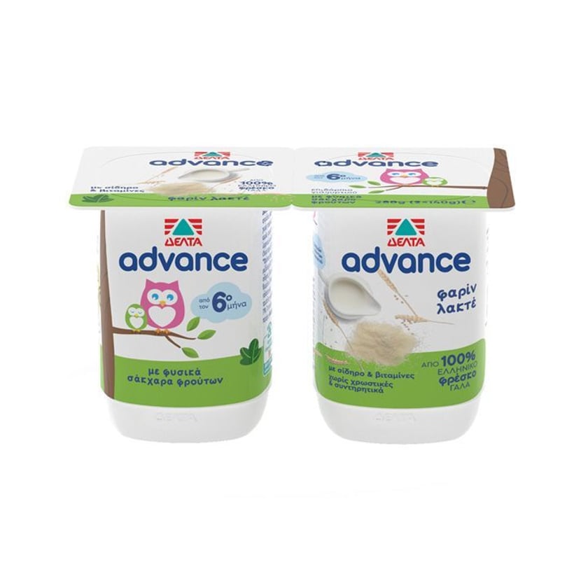 Δέλτα Advance Παιδικό Επιδόρπιο Γιαουρτιού Farine Lacte 2x140g