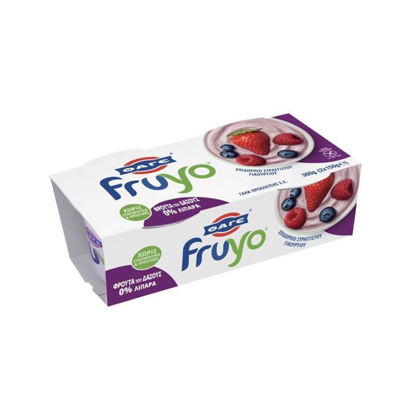 Φάγε Fruyo Επιδόρπιο Γιαουρτιού 0% Λιπαρά Φρούτα του Δάσους Χωρίς Γλουτένη 2x150g