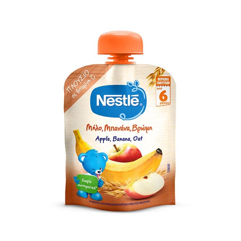 Nestle Φρουτοπουρές Μήλο, Μπανάνα & Βρώμη 90gr