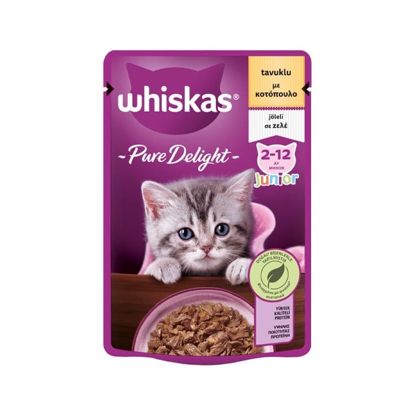 Whiskas Pure Delight Υγρή τροφή για Γάτες Junior Κοτόπουλο σε Ζελέ 85g