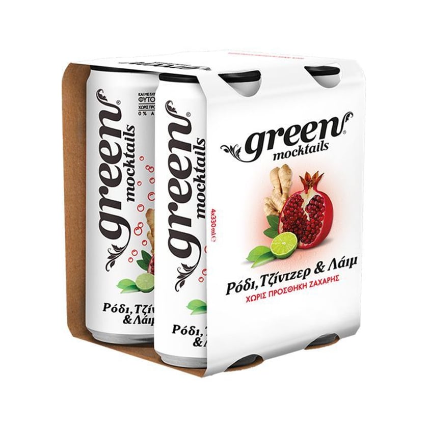 Green Mocktails Ρόδι, Ginger & Lime Χωρίς Ζάχαρη 4x330ml