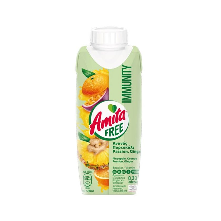 Amita Free Φρουτοποτό Immunity με Stevia Χωρίς Προσθήκη Ζάχαρης 330ml