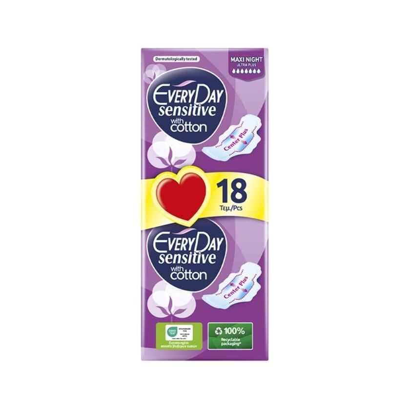 Everyday Σερβιέτες Sensitive with Cotton Maxi Night Ultra Plus Value Pack 18 τεμ