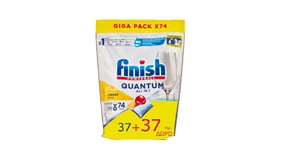 Finish Powerball Quantum All in One Ταμπλέτες Πλυντηρίου Πιάτων Λεμόνι 74τεμ 37+37 Δώρο