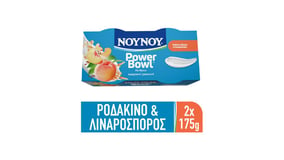 Νουνού Power Bowl Επιδόρπιο Γιαουρτιού με Ροδάκινο, Βρώμη & Λιναρόσπορο 1.5% 2x175g